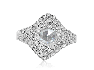 ROSE CUT CENTER WITH WHITE DIAMOND RING IN 18K