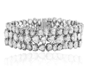 WHITE ROSE CUT DIAMOND 3 ROW BRACELET IN 18K