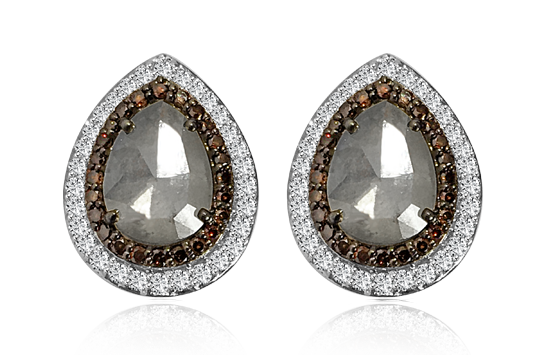 PEAR SHAPE ICY DIAMOND WITH BURNT ORANGE AND WHITE DIAMOND TOPS IN 18K